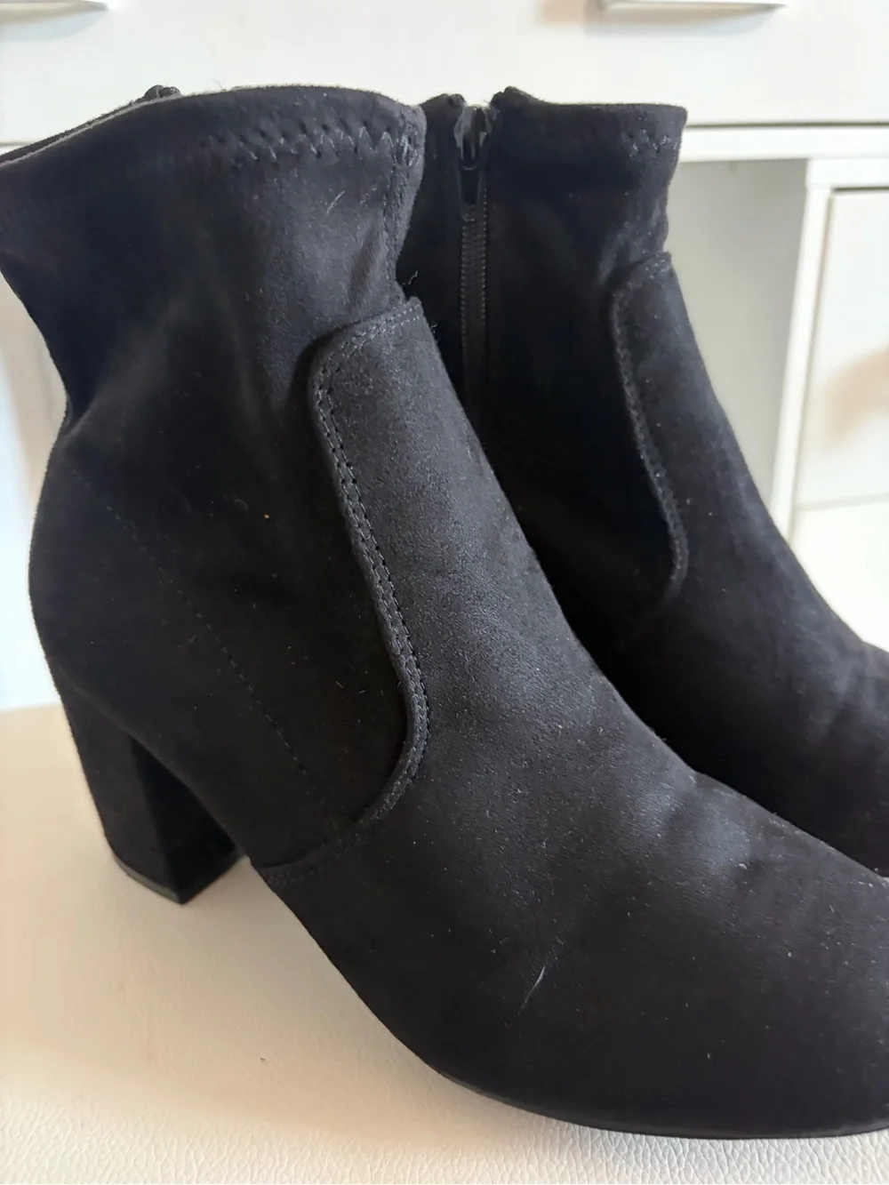 Rachel Zoe Black Suede Sock Ankle Booties with Block Heel